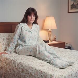 Dreamaway VTG 80s Womens Flannel 2 pc Pajamas Floral footie footed sz S cotton